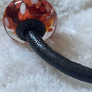 Pandora Vibrant Orange and White Glass Charm and bracelet